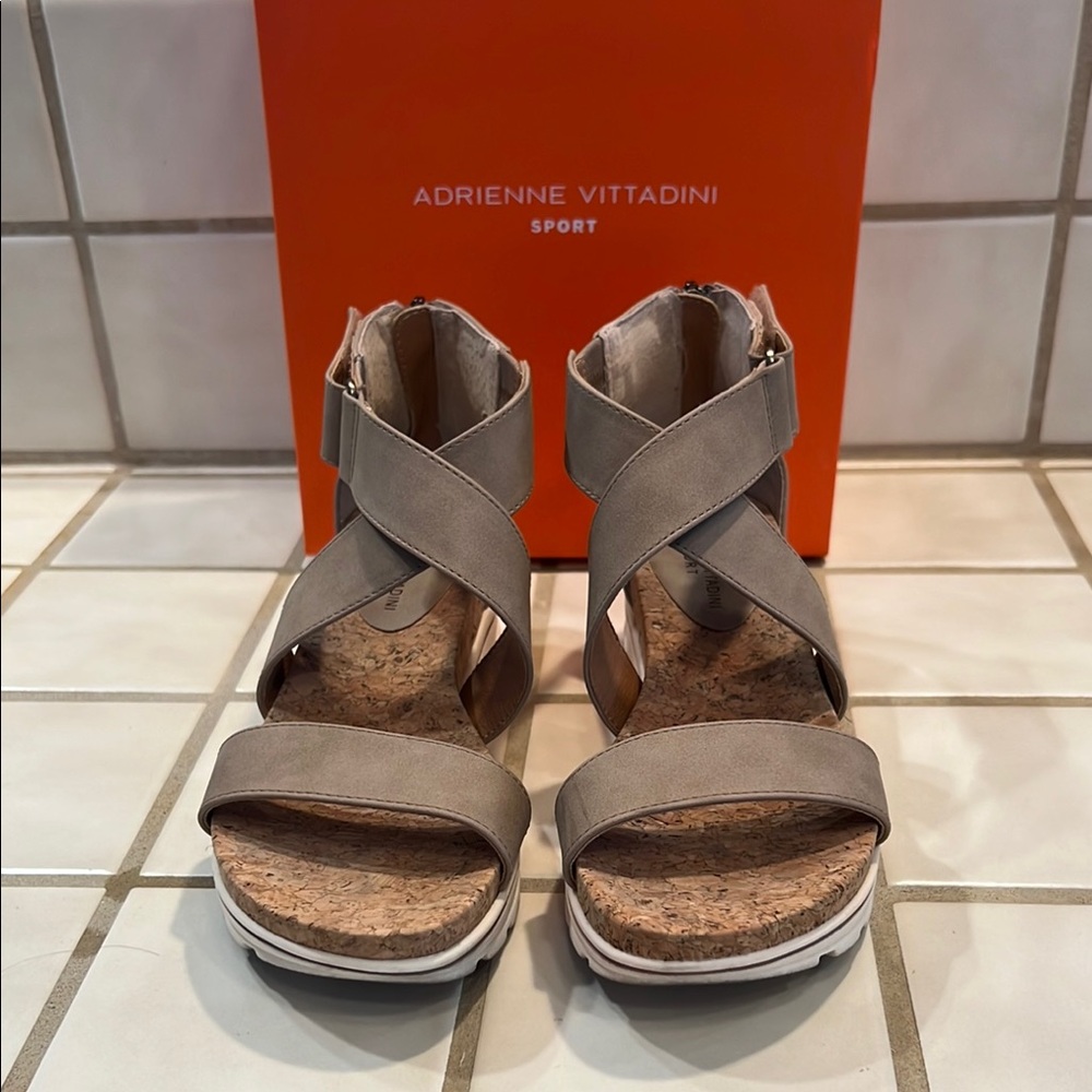 Adrienne Vittadini Tan Wedges with Cork Footbed